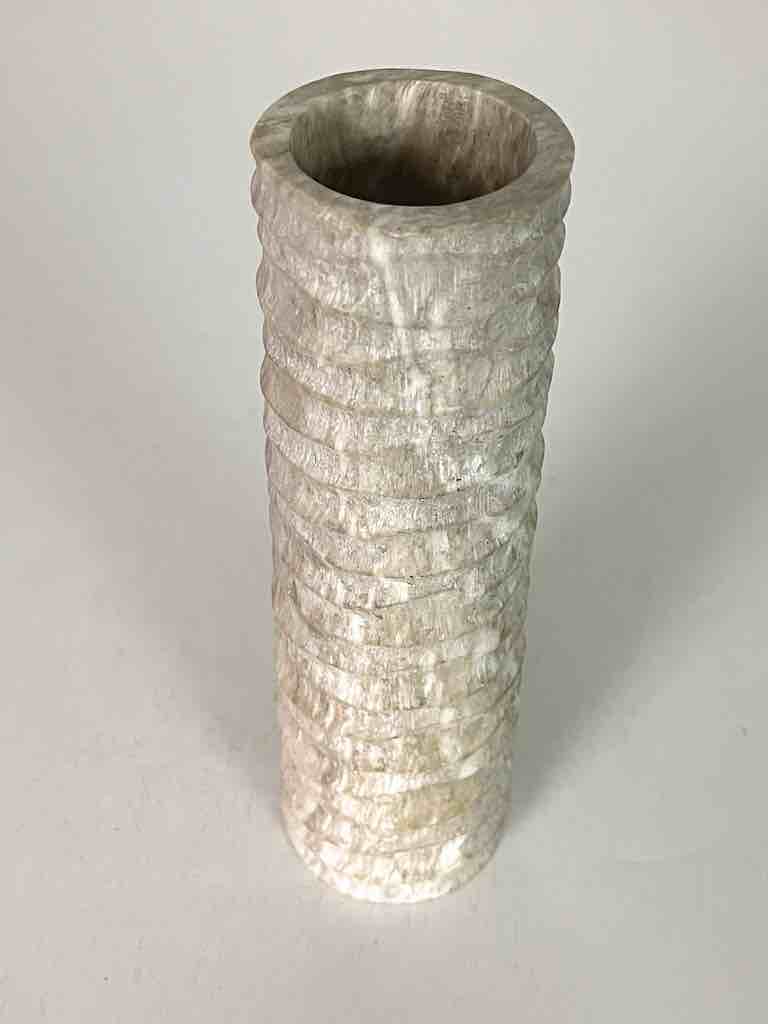 Hand-Carved Cylindrical Soapstone Vietnamese Sculptural Vase