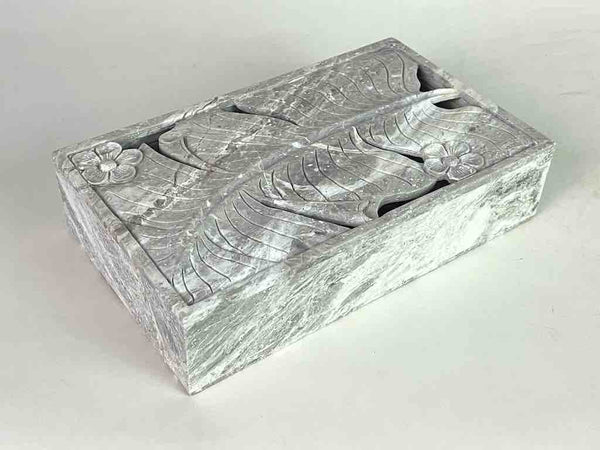 Banana Leaf Relief Carved Unpainted Soapstone Trinket Decor Box
