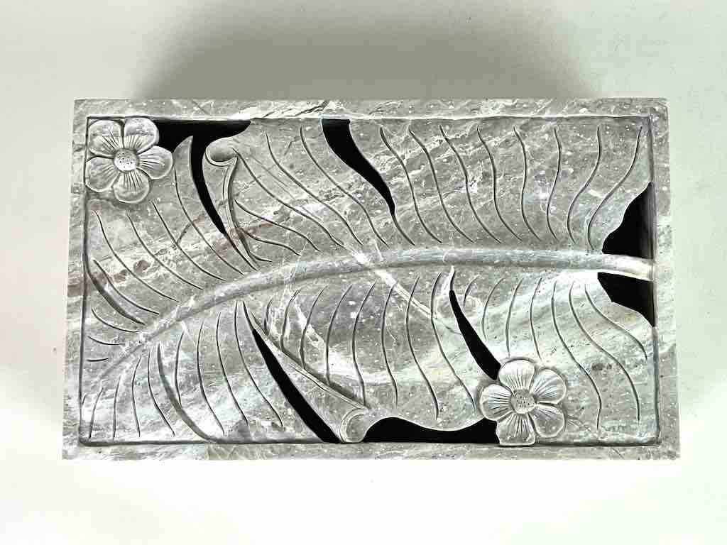 Banana Leaf Relief Carved Unpainted Soapstone Trinket Decor Box