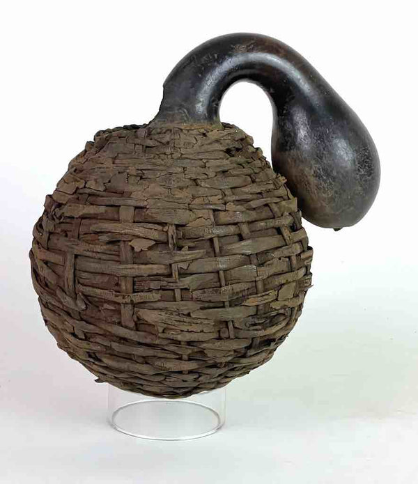 Vintage Tutsi Basket-Weave Covered Gourd Container - Burundi
