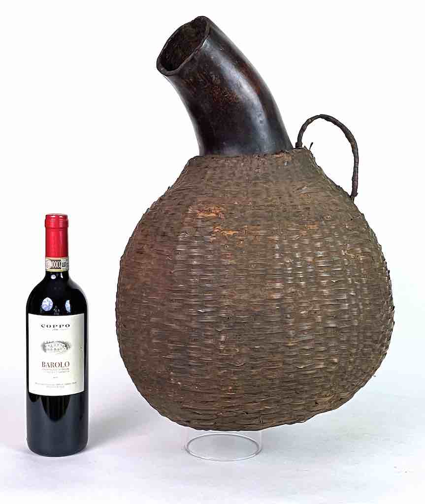 XL Vintage Tutsi Basket-Weave Covered Gourd Container - Burundi