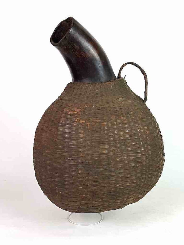 XL Vintage Tutsi Basket-Weave Covered Gourd Container - Burundi