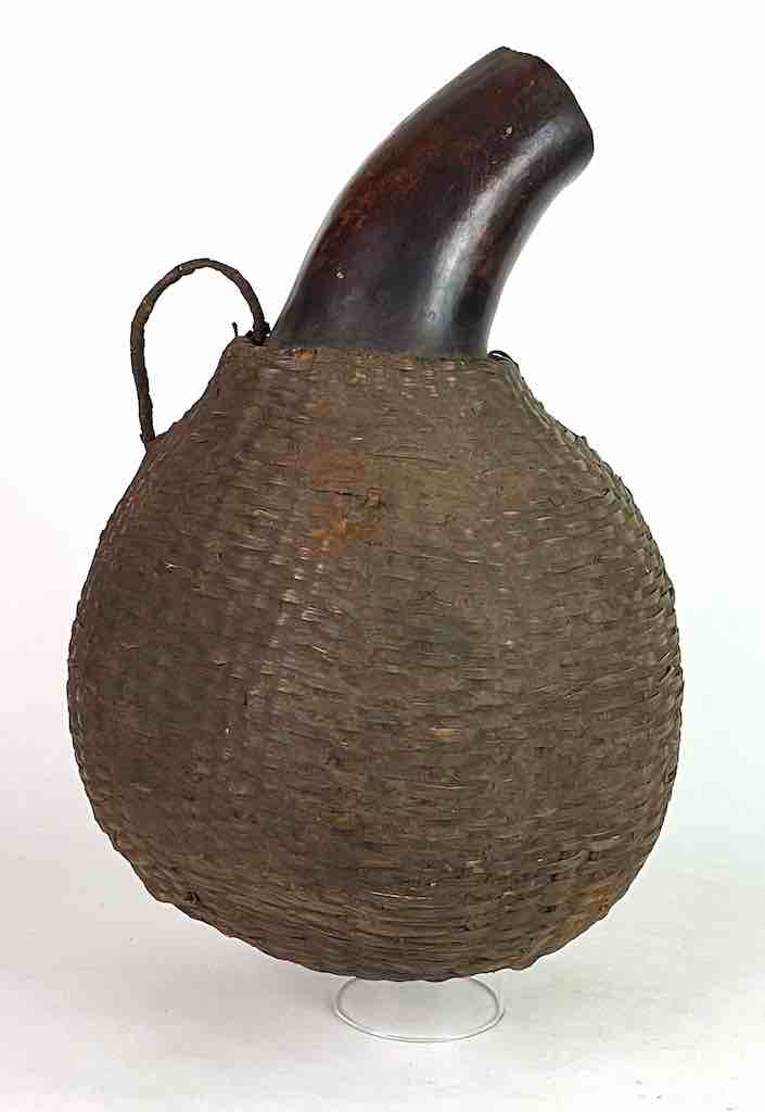 XL Vintage Tutsi Basket-Weave Covered Gourd Container - Burundi