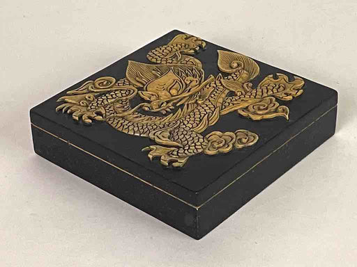 Dragon Design - Square Black Soapstone Trinket Decor Box
