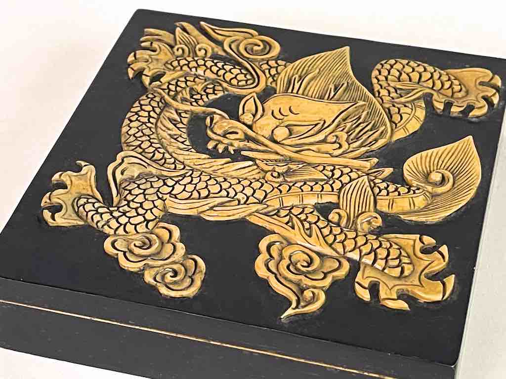 Dragon Design - Square Black Soapstone Trinket Decor Box