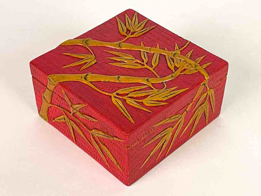 Bamboo Design - Square Red Soapstone Trinket Decor Box