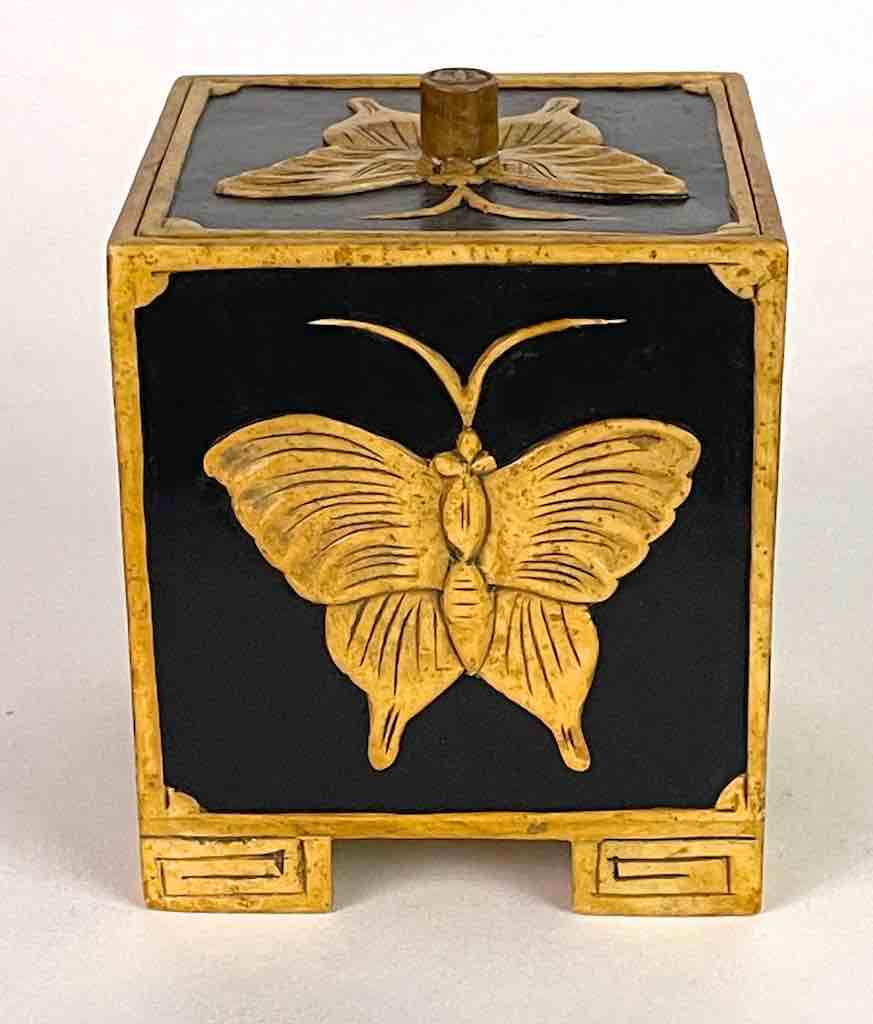 Butterflies Design - Footed Cube Soapstone Trinket Decor Lidded Box