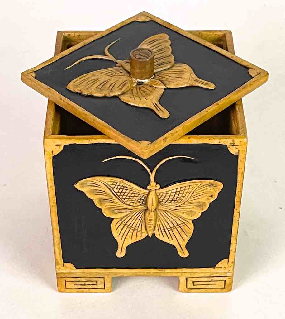 Butterflies Design - Footed Cube Soapstone Trinket Decor Lidded Box