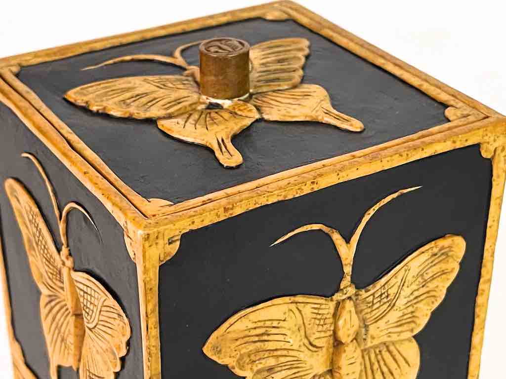 Butterflies Design - Footed Cube Soapstone Trinket Decor Lidded Box
