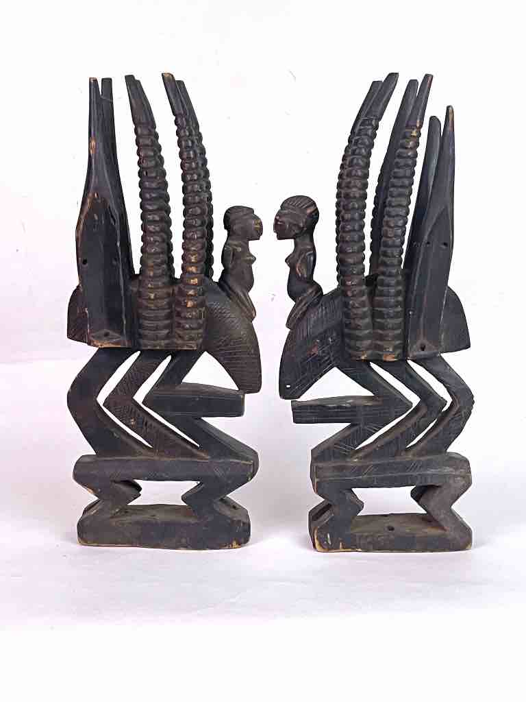 Extraordinary Bamana Chiawara Fertility Headdress Pair Statues