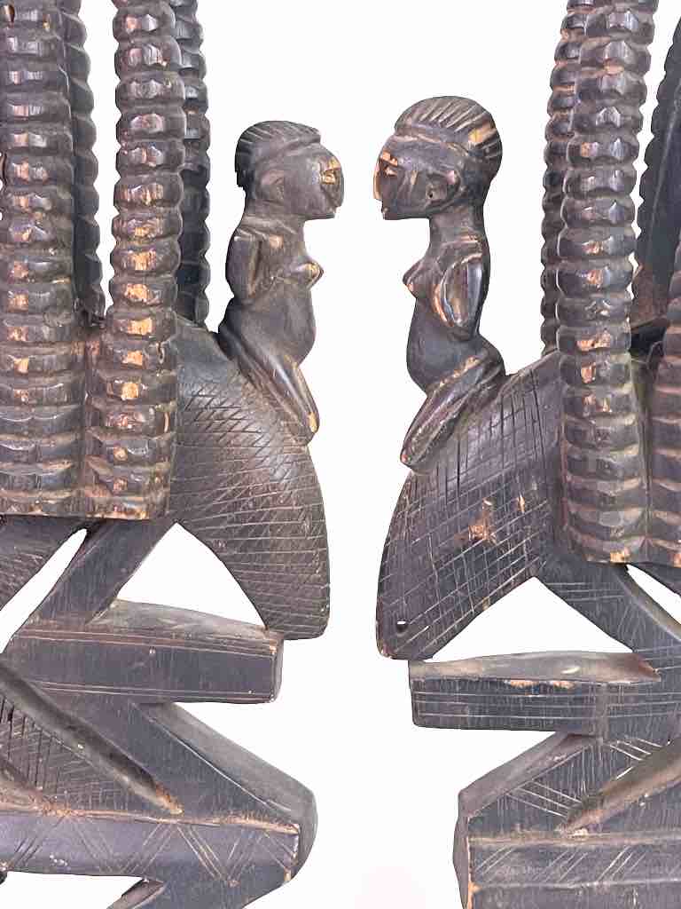 Extraordinary Bamana Chiawara Fertility Headdress Pair Statues