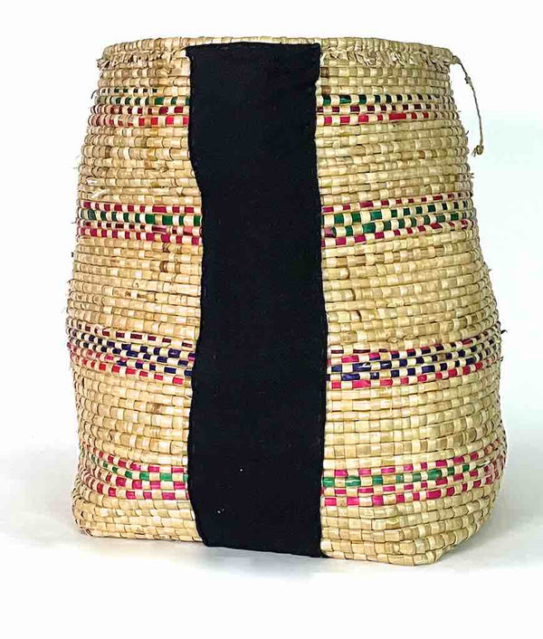 Deep Vintage Flexible Swampgrass Basket, Cloth Accent - Benin