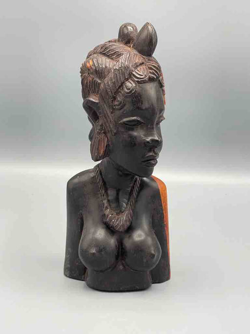 Ebony Carved Wood Fulani African Woman Head - Guinea