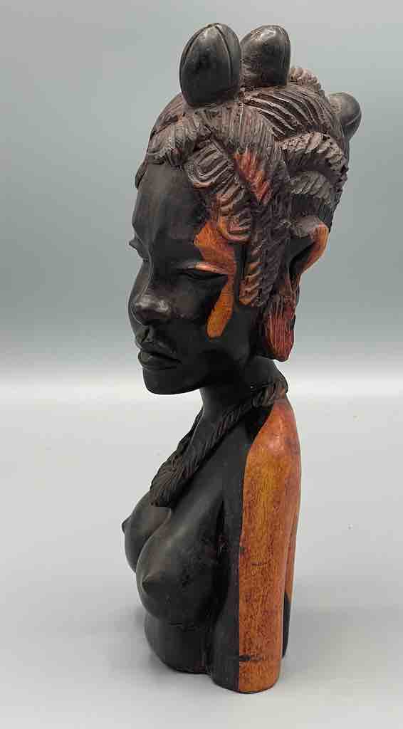 Ebony Carved Wood Fulani African Woman Head - Guinea