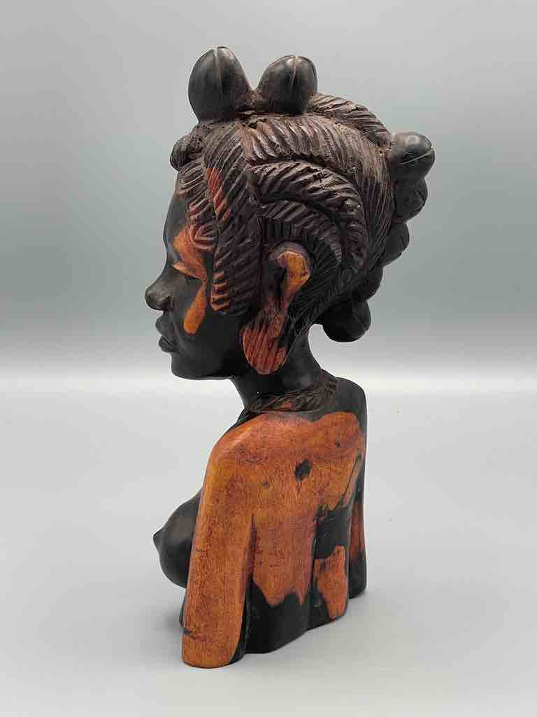 Ebony Carved Wood Fulani African Woman Head - Guinea