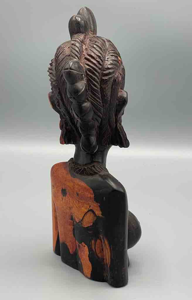 Ebony Carved Wood Fulani African Woman Head - Guinea