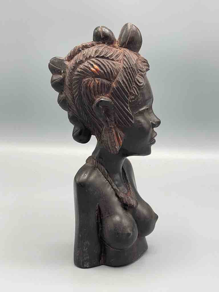 Ebony Carved Wood Fulani African Woman Head - Guinea