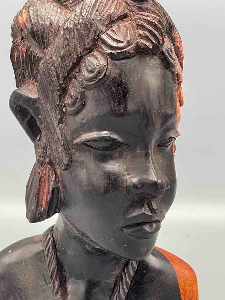 Ebony Carved Wood Fulani African Woman Head - Guinea