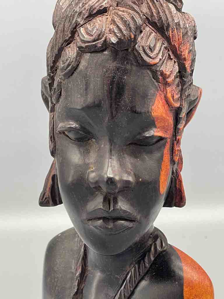 Ebony Carved Wood Fulani African Woman Head - Guinea