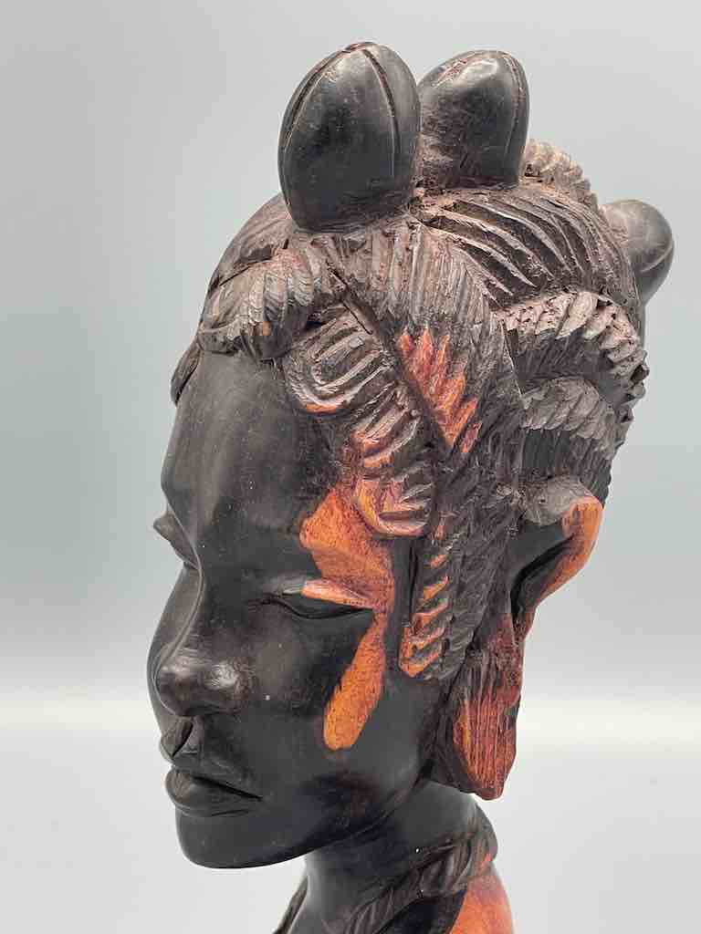 Ebony Carved Wood Fulani African Woman Head - Guinea