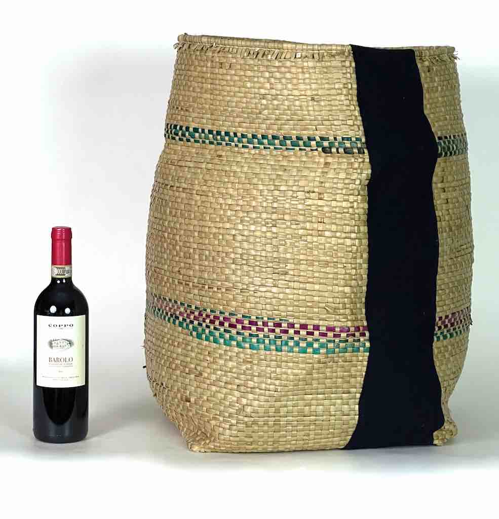 Large Deep Vintage Flexible Swampgrass Basket, Cloth Accent - Benin