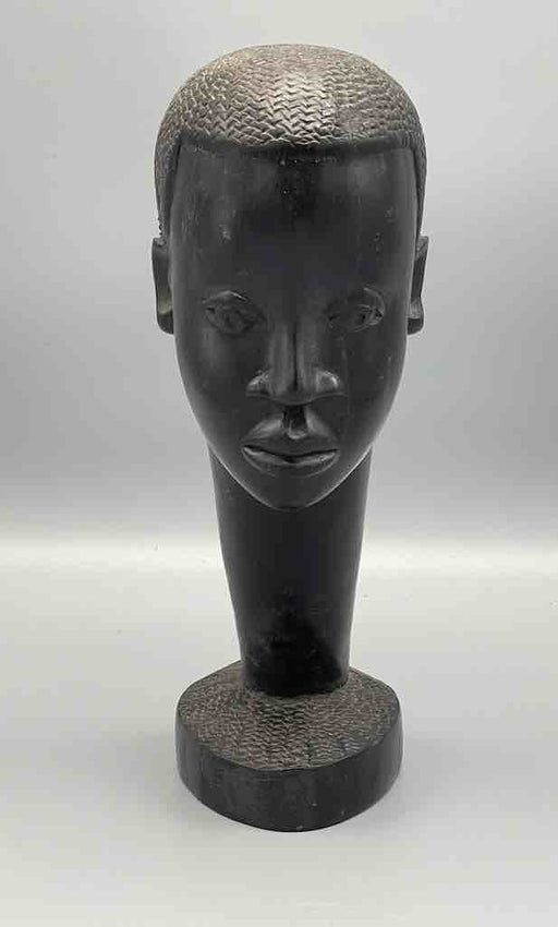 Carved Black Wood African Young Male Head - Guinea