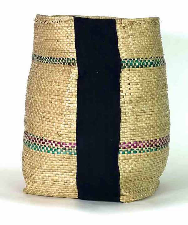 Large Deep Vintage Flexible Swampgrass Basket, Cloth Accent - Benin
