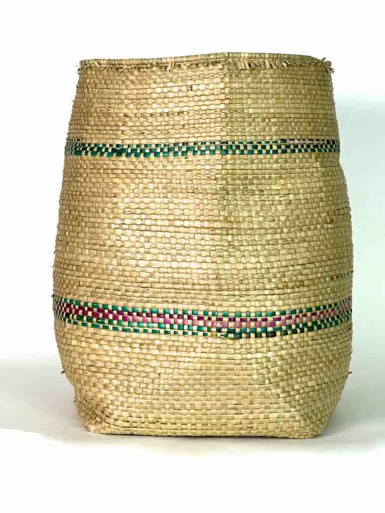 Large Deep Vintage Flexible Swampgrass Basket, Cloth Accent - Benin