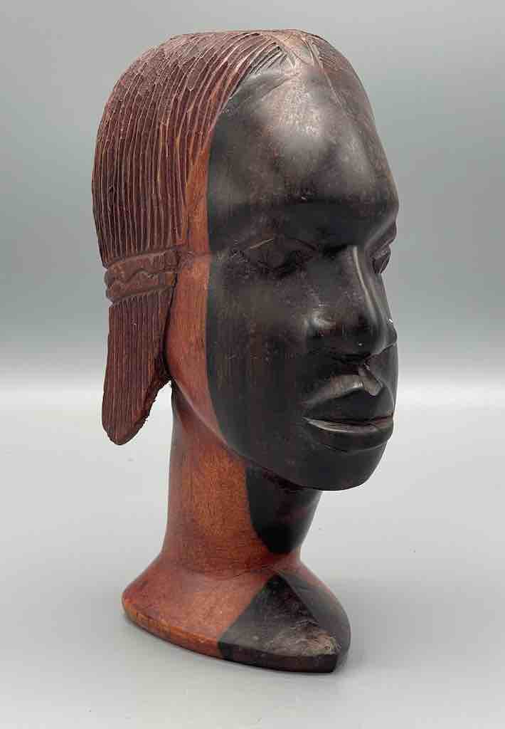 Ebony Carved Wood Fulani African Woman Head - Guinea