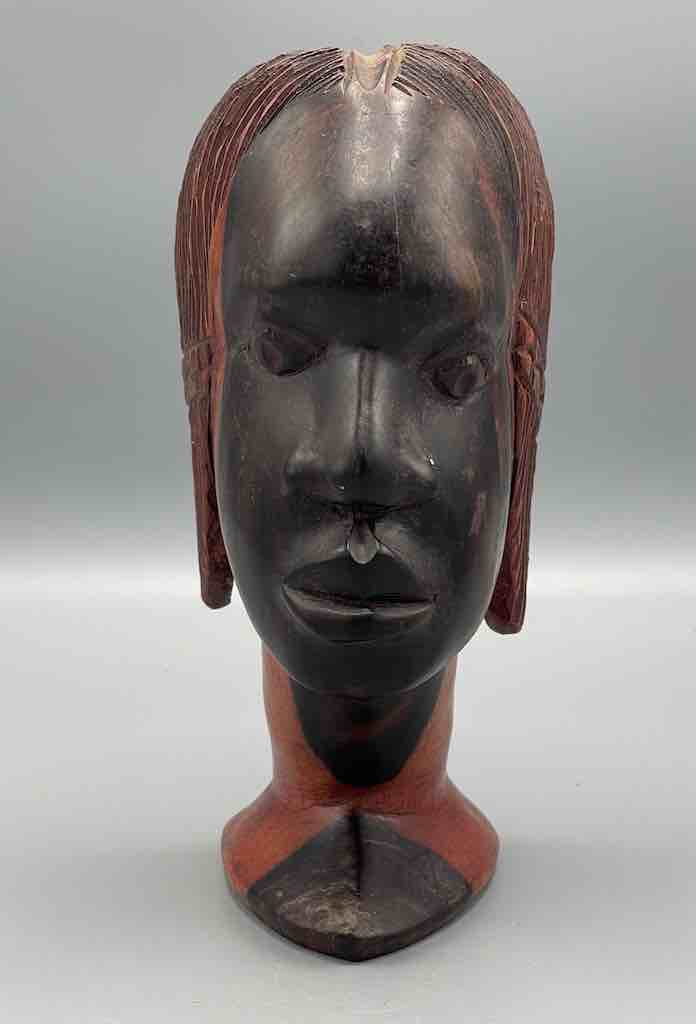 Ebony Carved Wood Fulani African Woman Head - Guinea