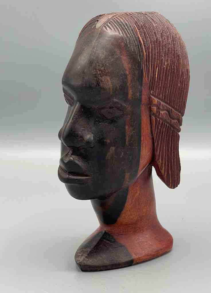 Ebony Carved Wood Fulani African Woman Head - Guinea