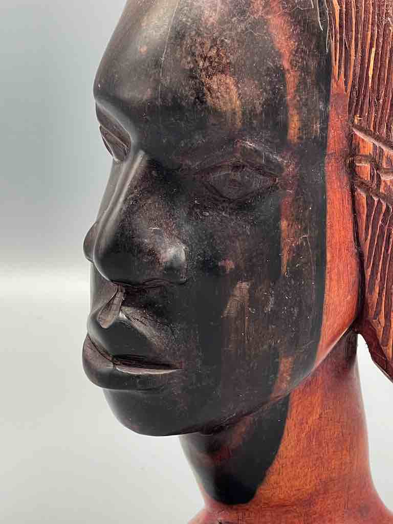 Ebony Carved Wood Fulani African Woman Head - Guinea