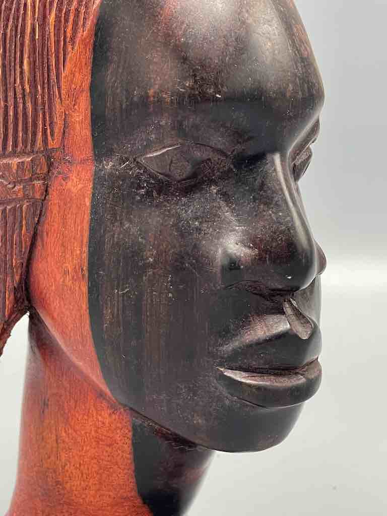 Ebony Carved Wood Fulani African Woman Head - Guinea