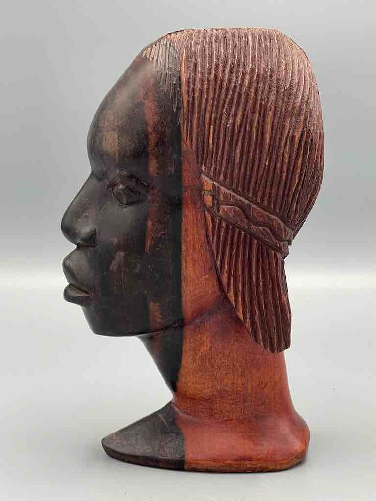 Ebony Carved Wood Fulani African Woman Head - Guinea