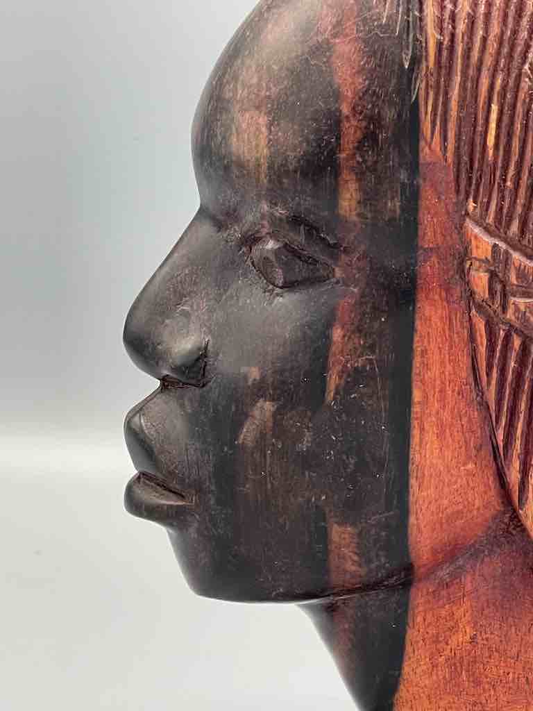 Ebony Carved Wood Fulani African Woman Head - Guinea