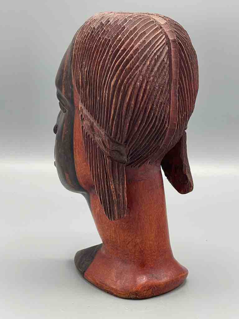 Ebony Carved Wood Fulani African Woman Head - Guinea