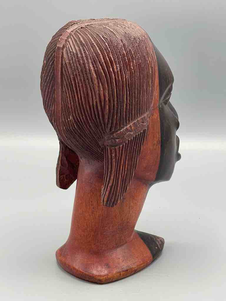 Ebony Carved Wood Fulani African Woman Head - Guinea