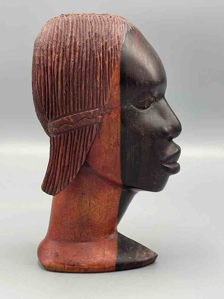 Ebony Carved Wood Fulani African Woman Head - Guinea