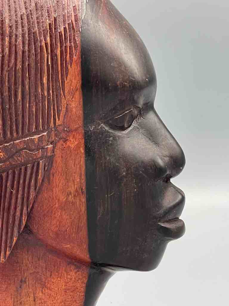 Ebony Carved Wood Fulani African Woman Head - Guinea