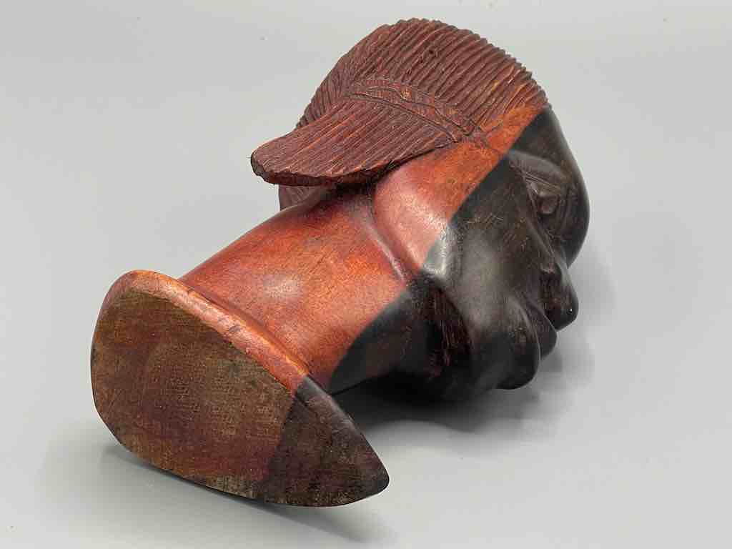 Ebony Carved Wood Fulani African Woman Head - Guinea