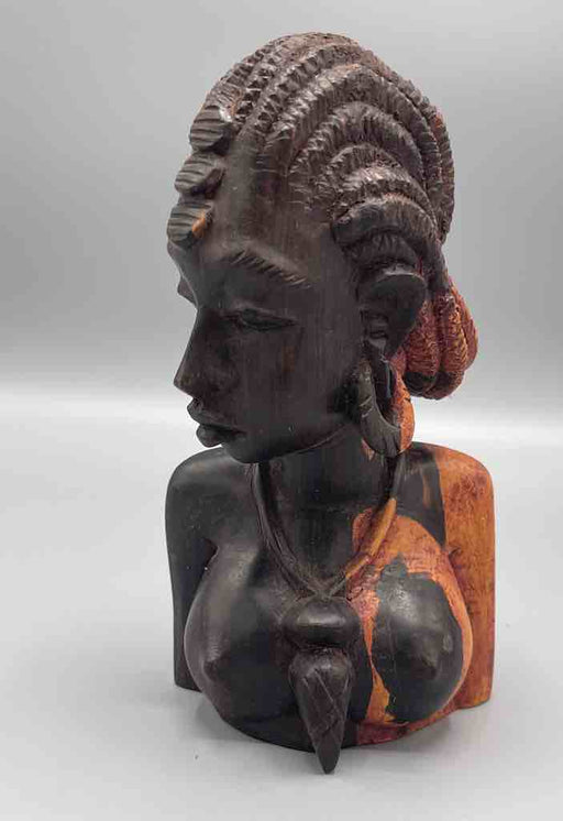 Ebony Carved Wood Fulani African Woman Head - Guinea