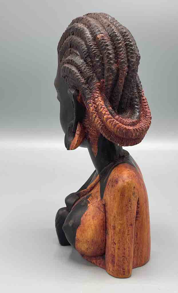 Ebony Carved Wood Fulani African Woman Head - Guinea