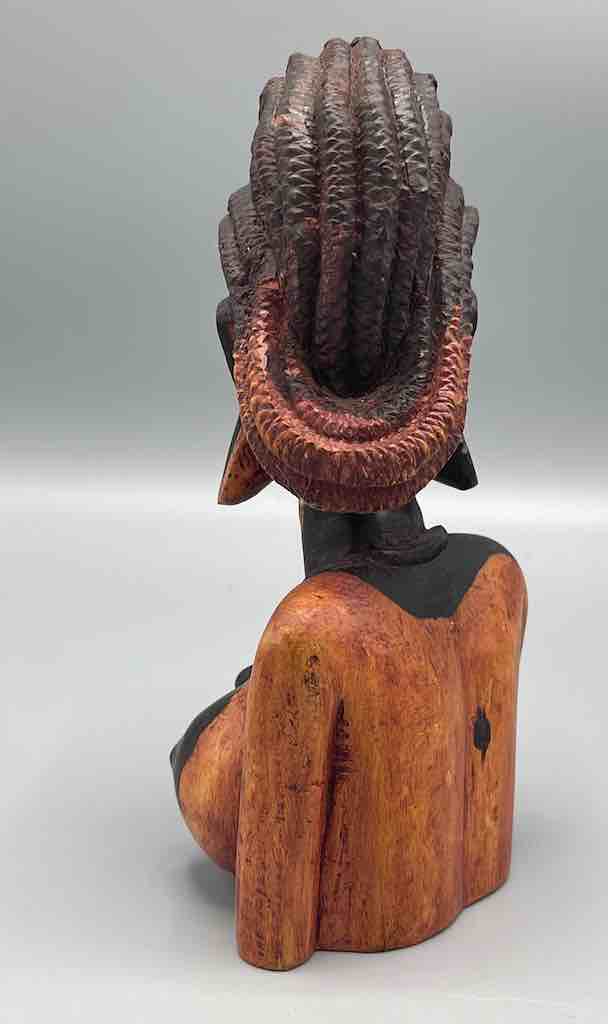 Ebony Carved Wood Fulani African Woman Head - Guinea