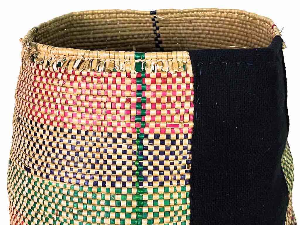 Deep Vintage Flexible Swampgrass Basket, Cloth Accent - Benin