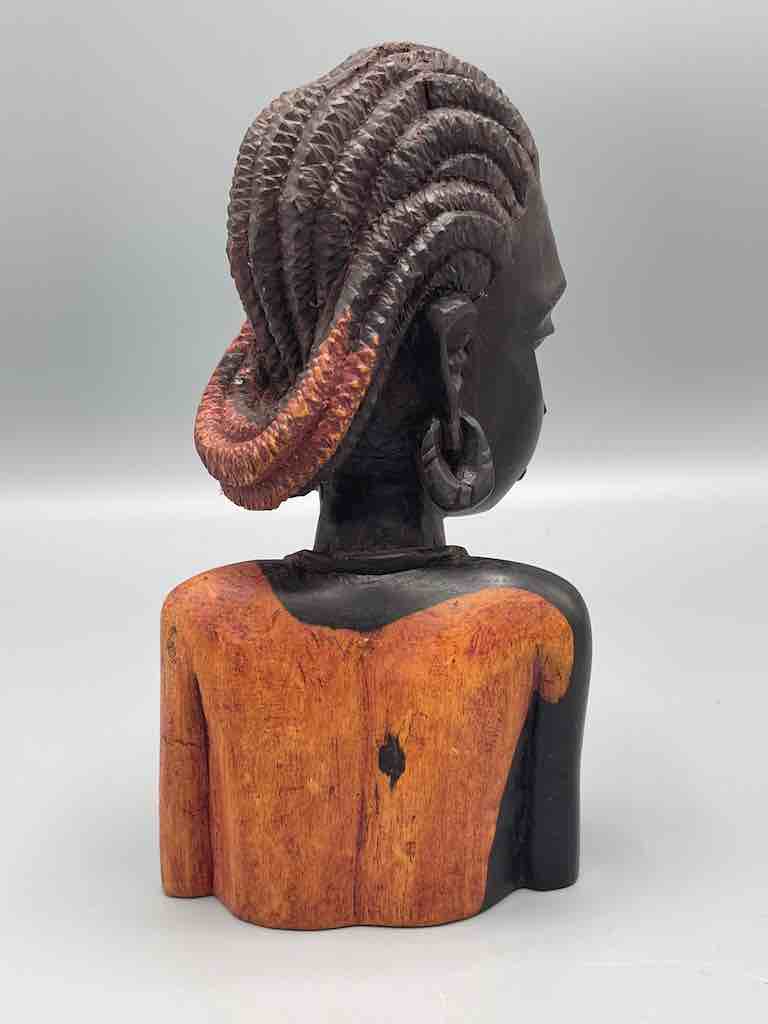 Ebony Carved Wood Fulani African Woman Head - Guinea