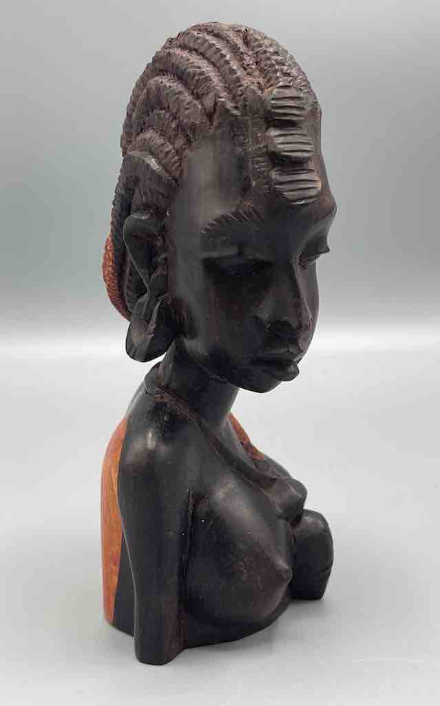 Ebony Carved Wood Fulani African Woman Head - Guinea