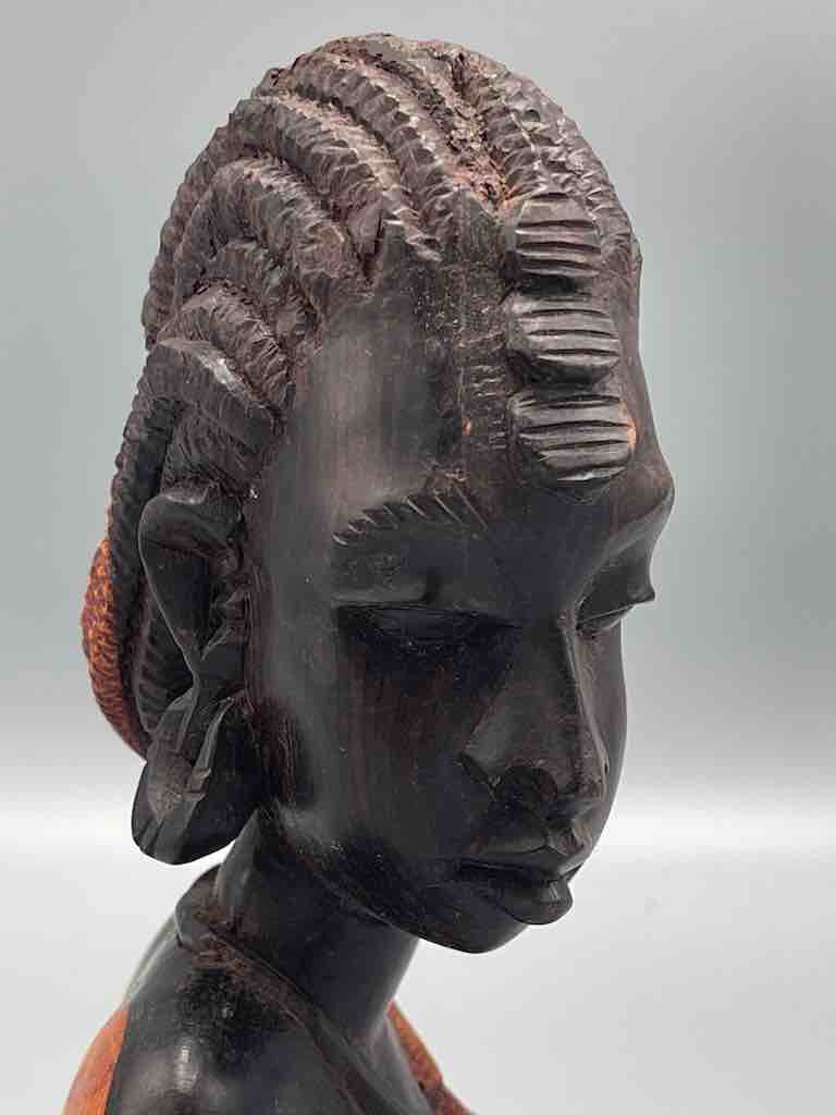 Ebony Carved Wood Fulani African Woman Head - Guinea