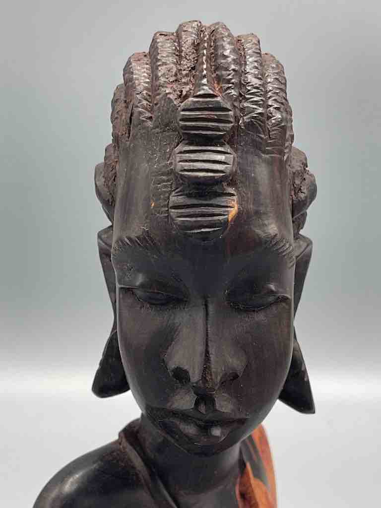 Ebony Carved Wood Fulani African Woman Head - Guinea