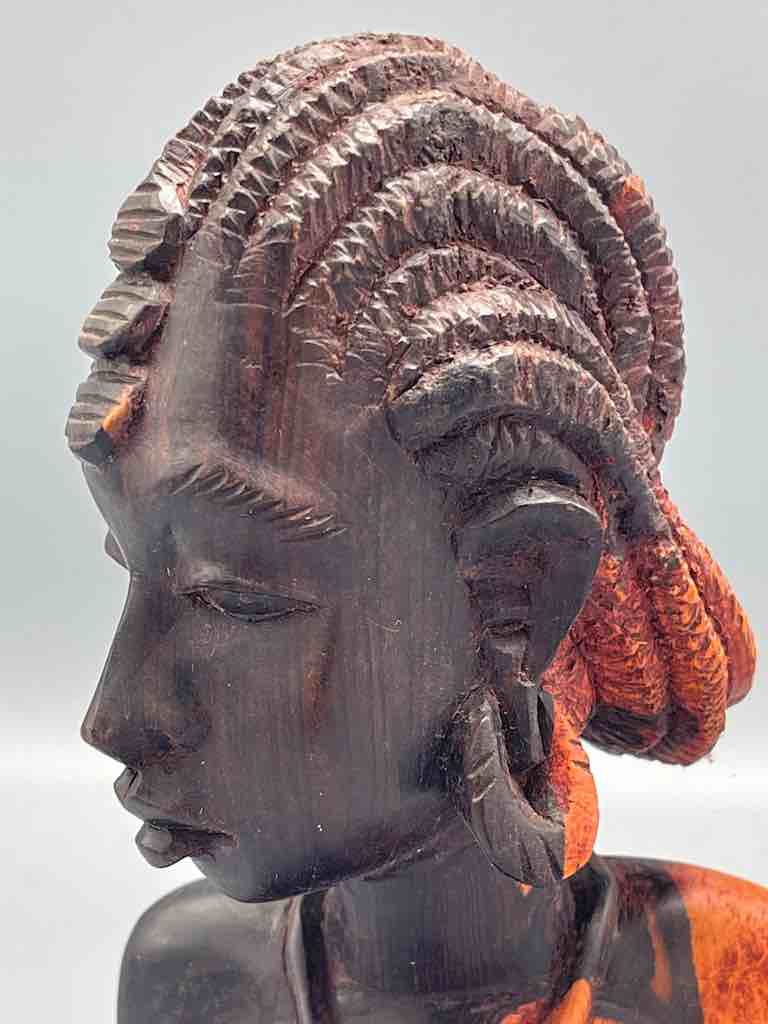 Ebony Carved Wood Fulani African Woman Head - Guinea