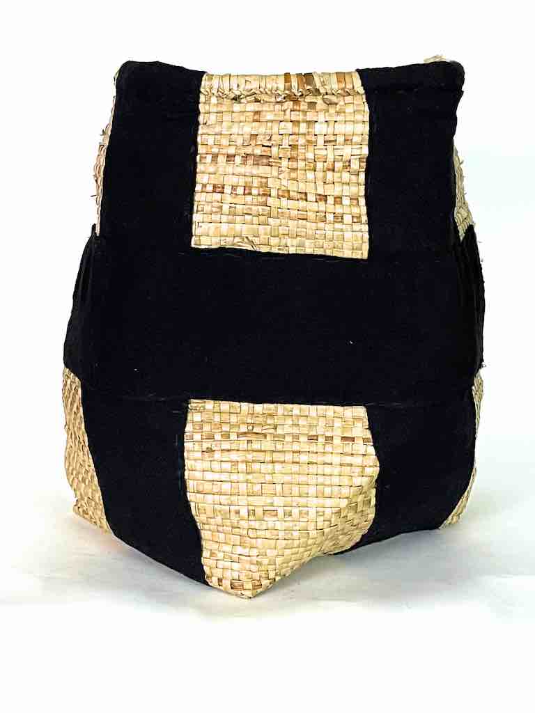 Large Deep Vintage Flexible Swampgrass Basket, Cloth Accent - Benin